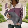 Women Plus Size V Neck Front Zip Long Sleeve Geometric Printed Sweatshirt Off White Black Orange