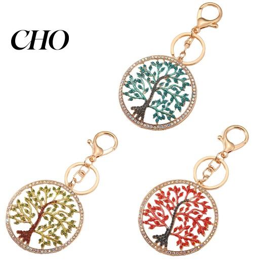 Colorful Keychain Pendant Rhinestones Inlaid Tree of Life Design Decorative Enamel Craftsmanship Key Chain with Anti-Oxidation Lobster Clasp Backpacks