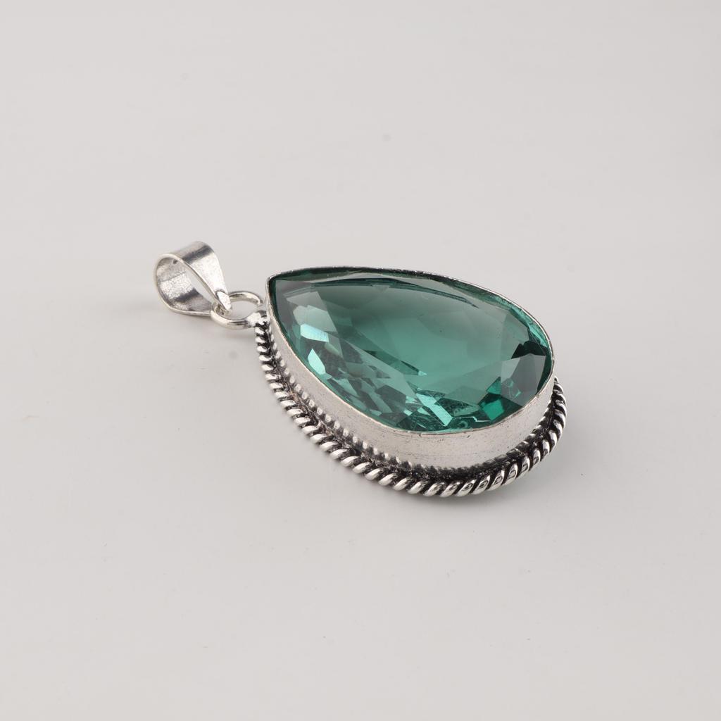 Green Apatite Gemstone Silver Pendant 1.8" , 925 Sterling Silver Handmade Jewelry, Pear Shape Pendant For Women PP-65-8