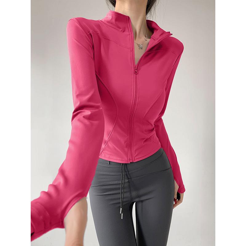 Pilates Fitness Jacket, Quick-dry Top, Stand-collar Yoga Suit, Women's Tight Slimming Waist-tightening Sports Top, Running Training