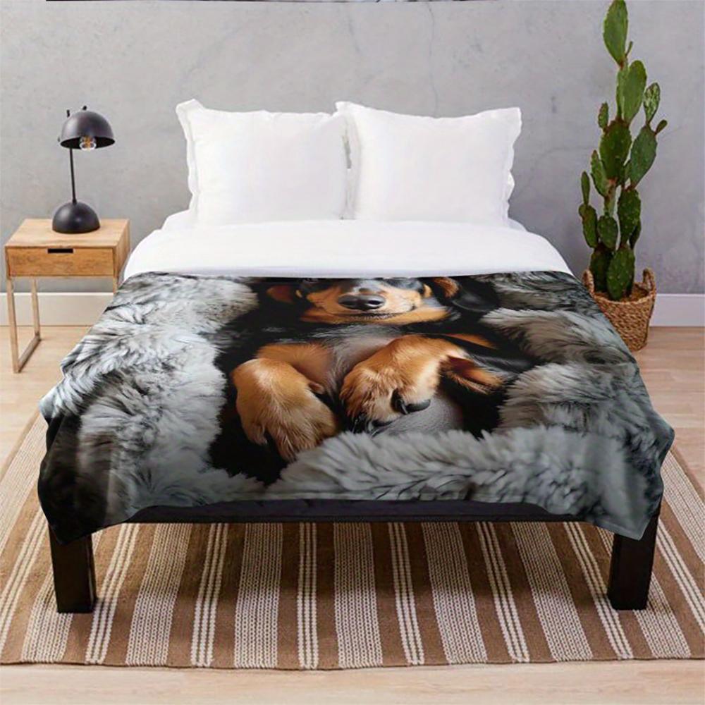 Dog Print Furry Blanket , Warm and comfortable throw blanket sofa bed sofa camping trip, the best gift.