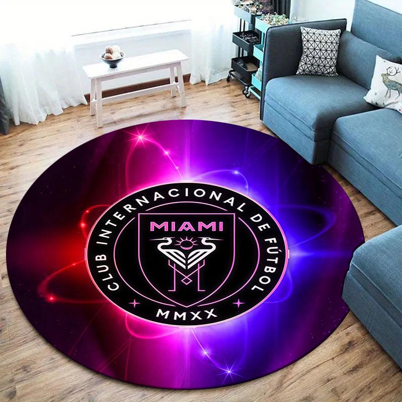 Inter Miami CF Round Area Rug,Carpet Rug for Living Room Bedroom Sofa Playroom Decor,Non-slip Floor Mat
