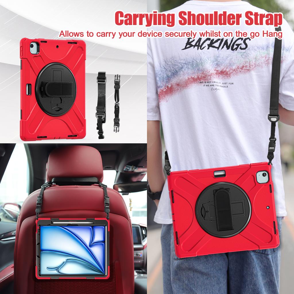 Dla iPada Air 13 (2025)/(2024) Etui z podpórką TPU+PC+Silikonowe Pokrowiec na Tablet z Paskiem na Ramię