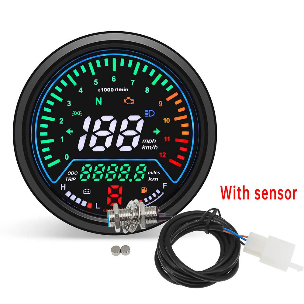 New Motorcycle Instrument with Speedometer Odometer Tachometer LCD Oil Gauge Gear Light Indicator Light Voltage Meter Kmh Mph