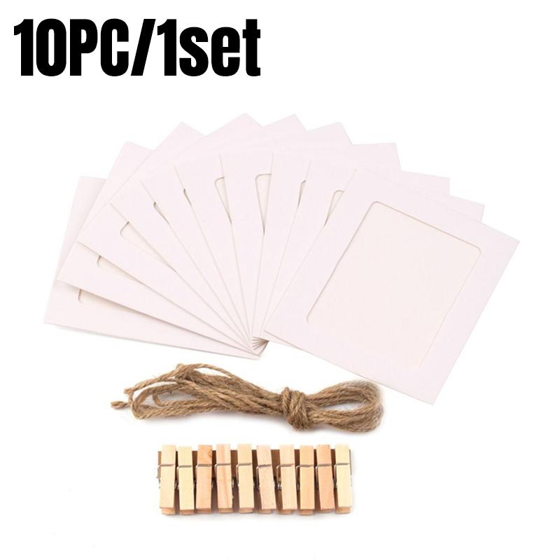 1Inch 11pc/set DIY Craft Photo Frame With Clip and Rope Photo Wall Photo Frame Hanging Picture Album Home Wedding Birthday Decor
