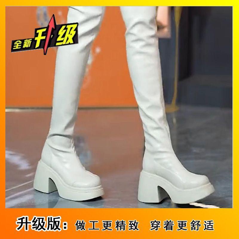 

Маленькие облегающие ботфорты женские 2025 новые с круглым носком на толстой подошве женские эластичные ботинки универсальные и стройнящие рыцарские ботинки 40