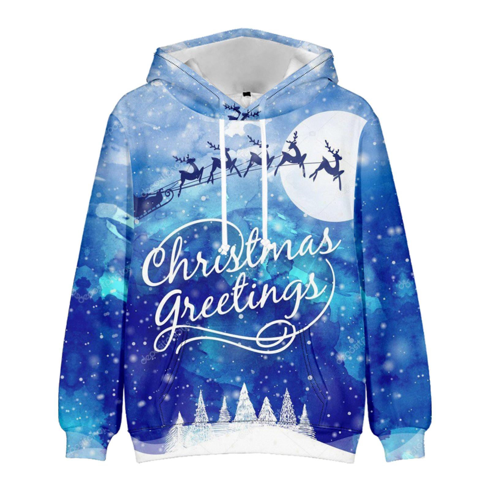 

Christmas Fashion Print Loose Men s And Women s Long Sleeve Hooded Sweater XL синій