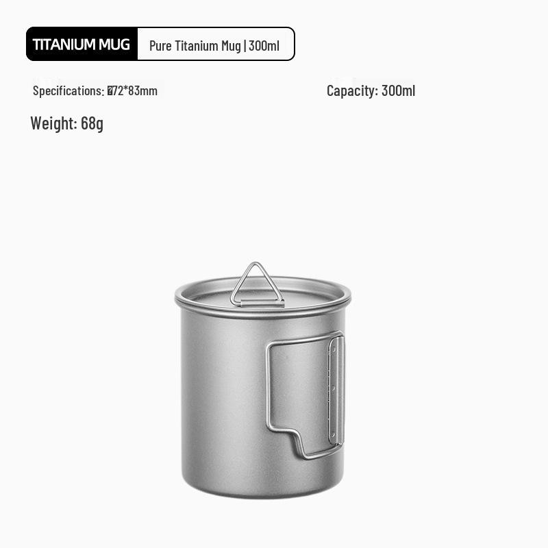 Portable Titanium Camping Mug with Lid - Folding Handle, Single Layer, Anti-scalding Design for Outdoor Travel