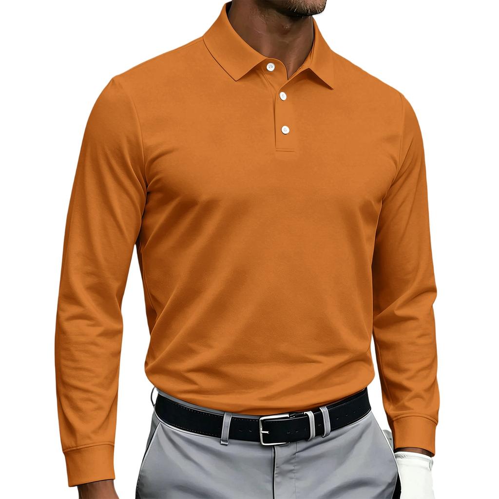Men's Quick Dry Breathable Golf Polo Shirt Long Sleeve Button Design Casual Collar Athletic Sports Shirt
