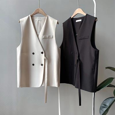 Women Spring   Loose Blazer Vest Jacket Women V-neck Sleeveless Coats   Casual Double Breasted Waistcoat