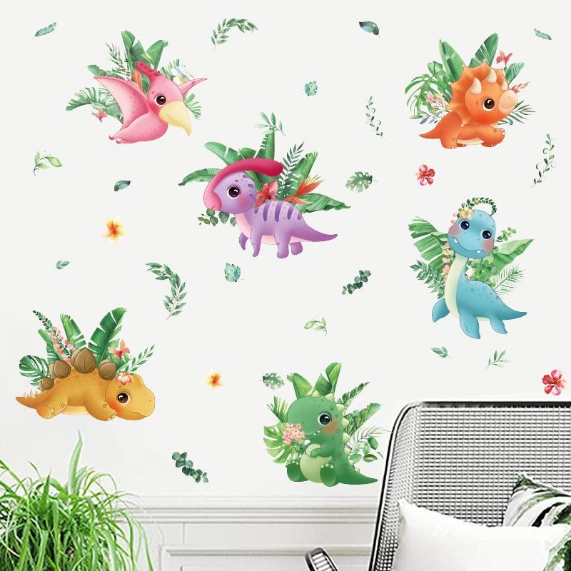 Kolorowa naklejka ścienna z dinozaurem do pokoju dziecięcego, samoprzylepna dekoracja do żłobka, sypialni, gabinetu, wejścia