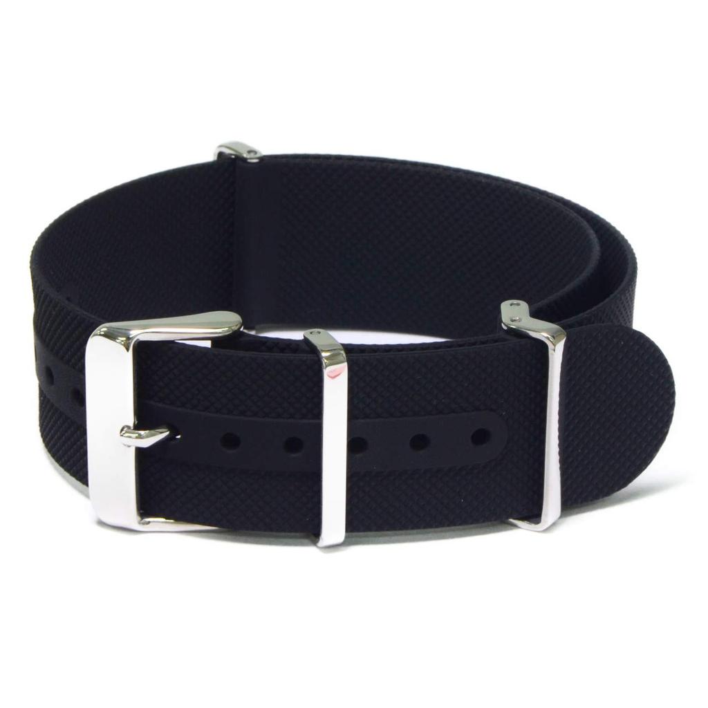 CASSIS Silicone Watch Strap, Fully Waterproof, TYPE NATO RUBBER, 22mm, Black, with Replacement Tool, X1115465019022