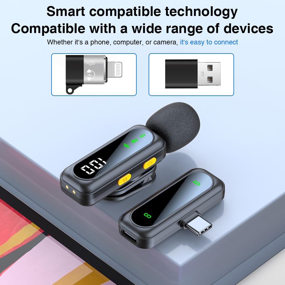 2 Pack Mini Mic with Magnetic Clip Wireless Microphone with Noise Cancellation Plug and Play Wireless Mic for IPhone/Android/PC