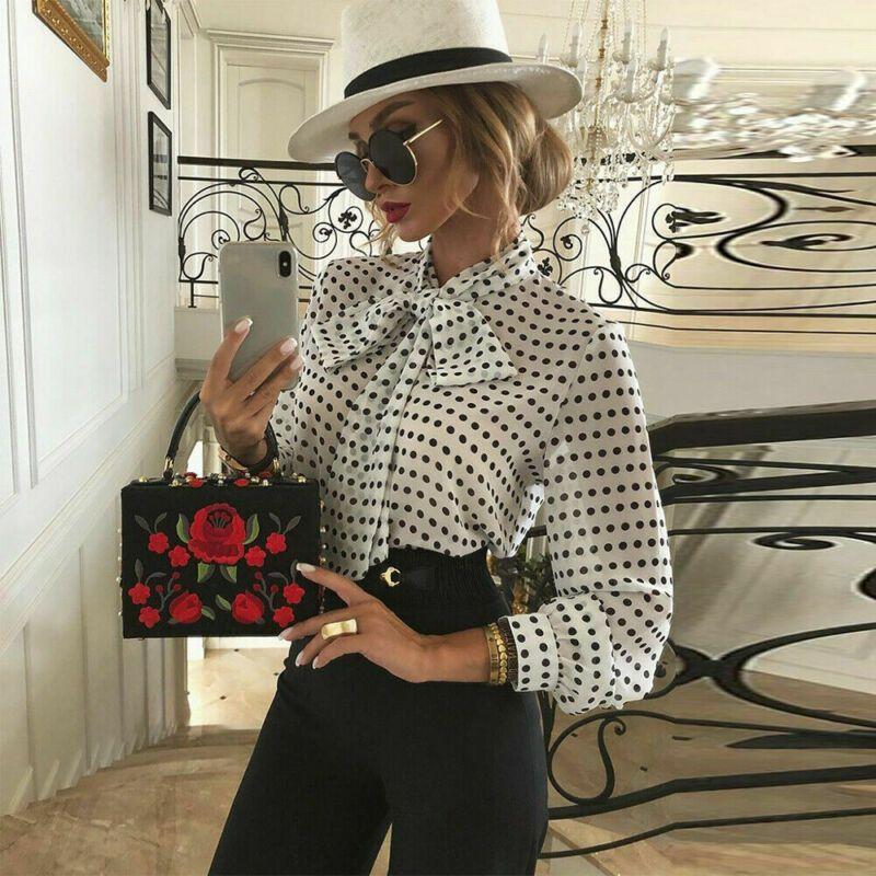 

Iffon Blouse Tie Polka Dot Tops Shirt Chiffon Shirt Tie Polka Dot Top W L