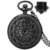 Black Hollow Vintage Quartz Pocket Watch Arabic Numerals White Dial Antique Stylish Necklace Pendant Watch Gift Men Women
