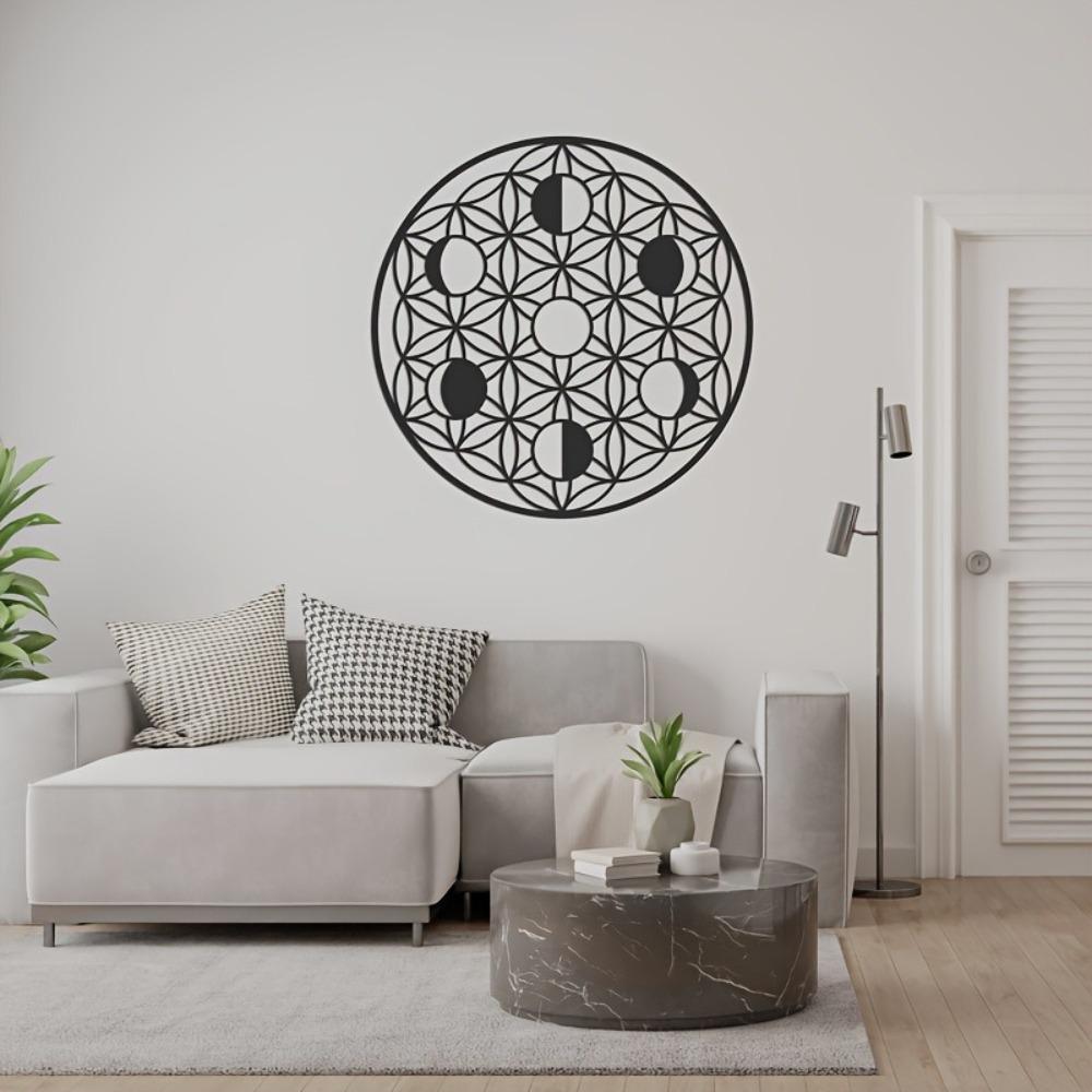 1pc Moon Phase Metal Wall Art Sacred Geometry Yoga Decor Golden Silvery Black Home Scene Themed Party Decoration Housewarming Gift