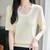 Navava Women Solid Ribbed U Neck Short Sleeve Knit Top Nk3675