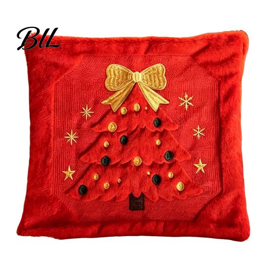 Decorative Throw Pillows for Couch Christmas Plush Pillowcase, 3D Embroidered Design Soft Pillow Holiday Living Room Decor Cover, Cushion Cover