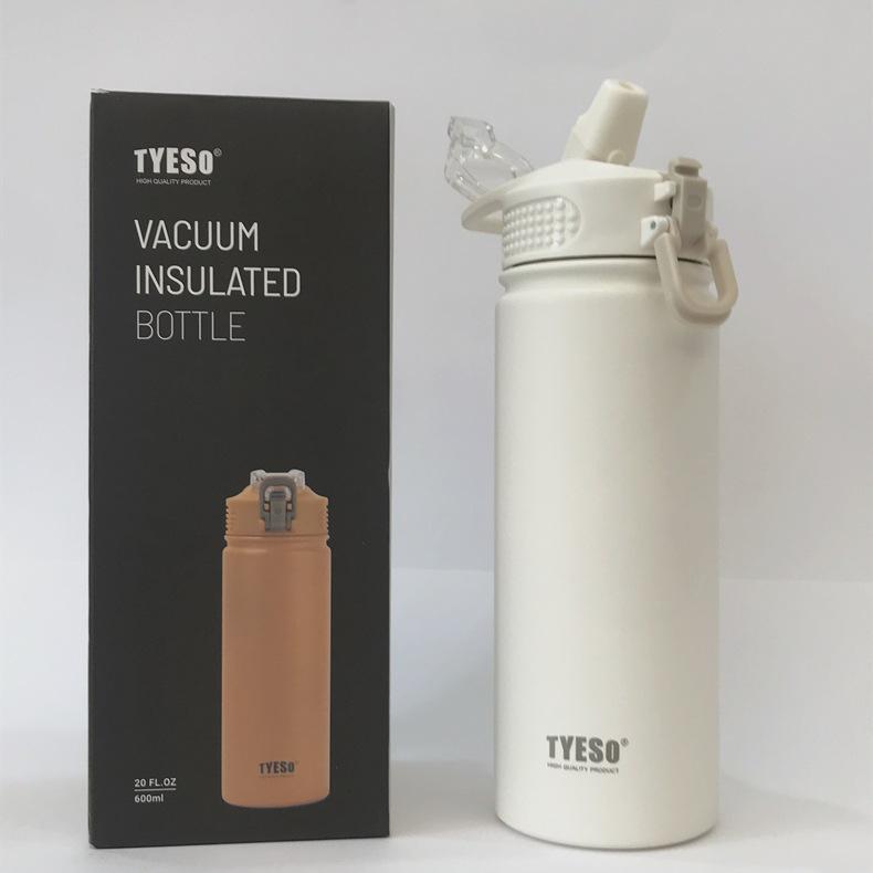 TYESO Portable Insulated Sports Cup with Handle and Straw - Trendy Stainless Steel Design