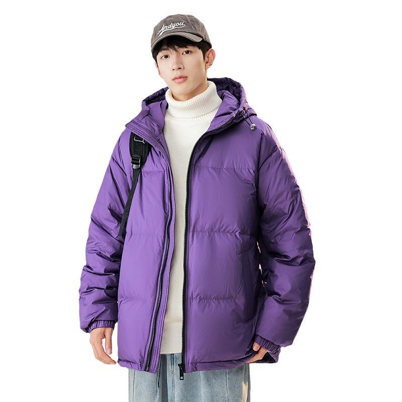 Men's Winter Casual Sports Down Jacket Hooded Warm Solid Color Windproof Couple Teen Jacket Trendy Winter Wear