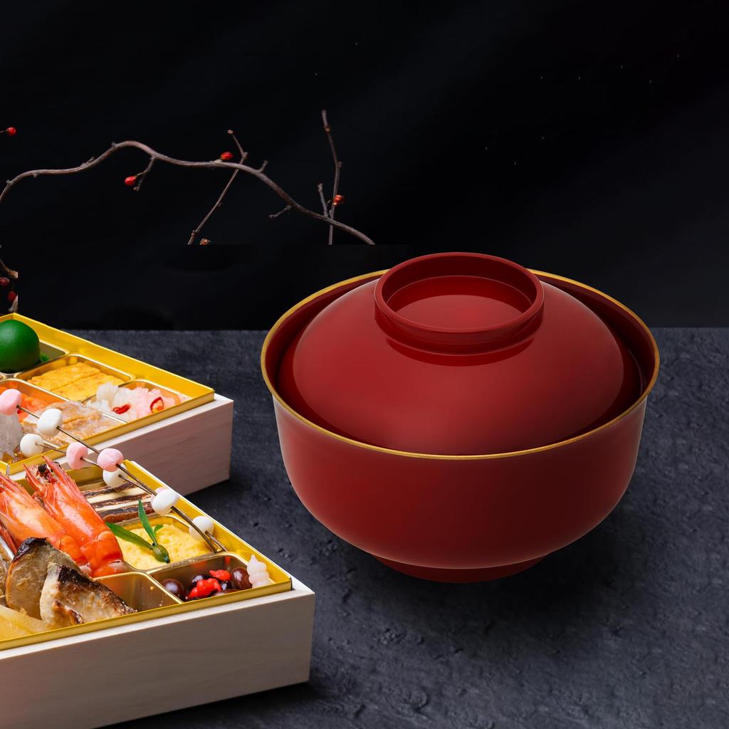 Set of 5 Yamanaka Lacquerware Zoni Soup Bowls with Large Microwave Dishwasher Japanese Yamanaka Traditional Made in Japan [Bulk Purchase] Lids, Size,