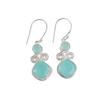 Aqua Chalcedony Gemstone 925 Sterling Silver Handmade Jewelry Earrings 1.12" EE-69-14