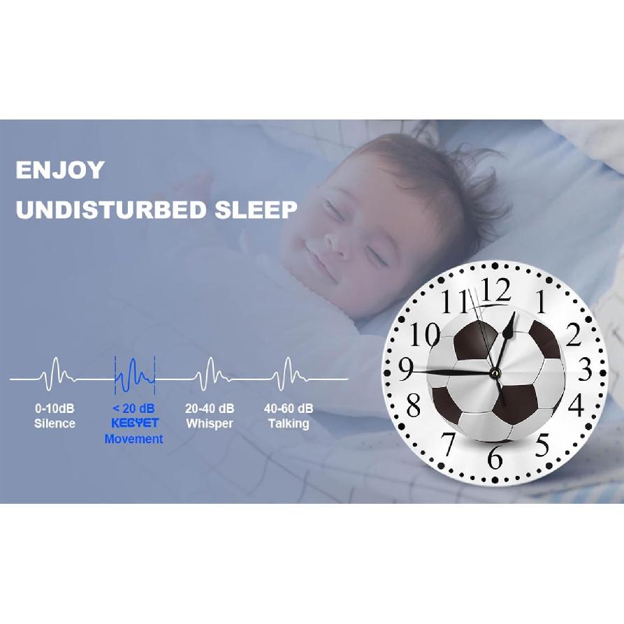 Clock Soccer Ball Pattern Wall Clock 10 Inch Silent Non-Ticking Clocks Battery Operated for Home Living Laundry Room Kitchen Bedroom Office