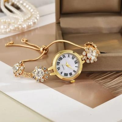 Luxuriöse Quarz-Armbanduhr Damenstil Kostenlos verstellbares Armband Großer Diamant Eleganz Modische Uhr Damen-Armbanduhr