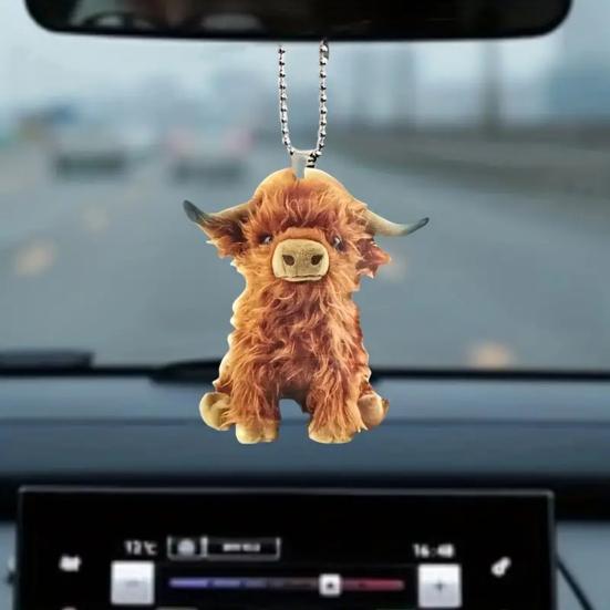 Závěsná dekorace Highland Cattle s korálkovým řetízkem Kráva Zvíře Hračka DIY Přívěsek na klíče Dekorace Ozdoba na batoh Narozeninový dárek