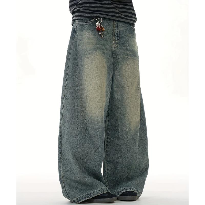 Wide-leg Jeans Men's European, American Retro Trend Loose and Versatile Drape Washed Casual Pants
