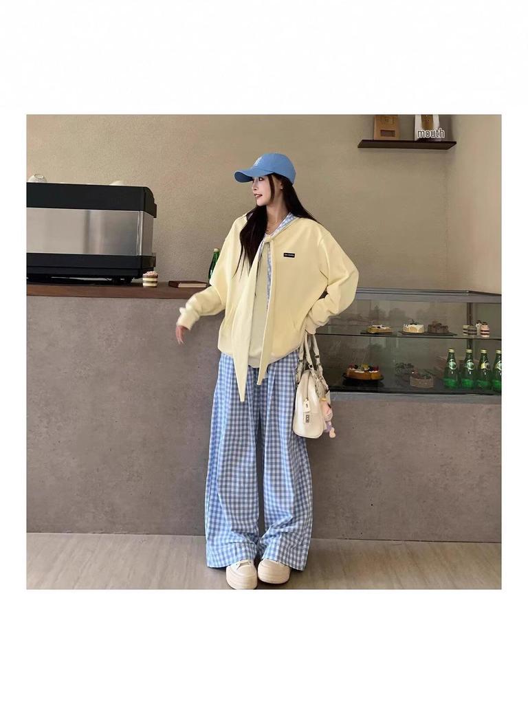 Damen Koreanische Karohose mit hohem Bund - Frühling/Sommer 2025, Vielseitiger Weitbein-Stil