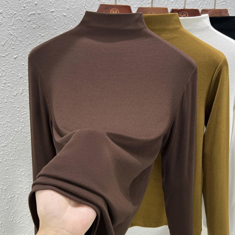 Black bottoming shirt women's inner Modal long-sleeved t-shirt basic semi-turtleneck top spring and autumn new
