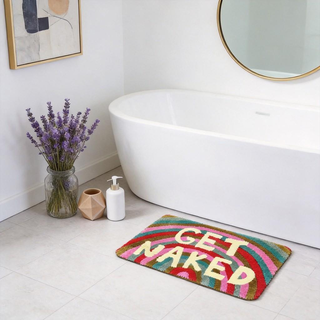 Modern Minimalist Polyester Letter Foot Mat With Absorbent Non Slip Surface For Bathroom Doorway