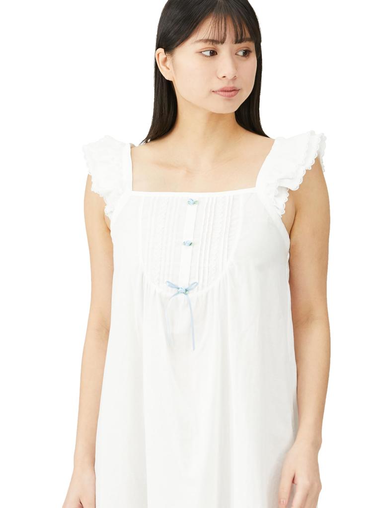 Nightshirt Gauze Rose Ribbon Dress White [Narue] 50/Double Women's M-L