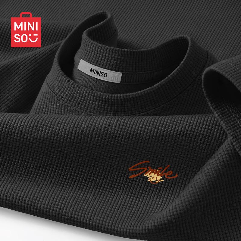MINISO Men s Relaxed Fit Waffle T-Shirt L чёрный