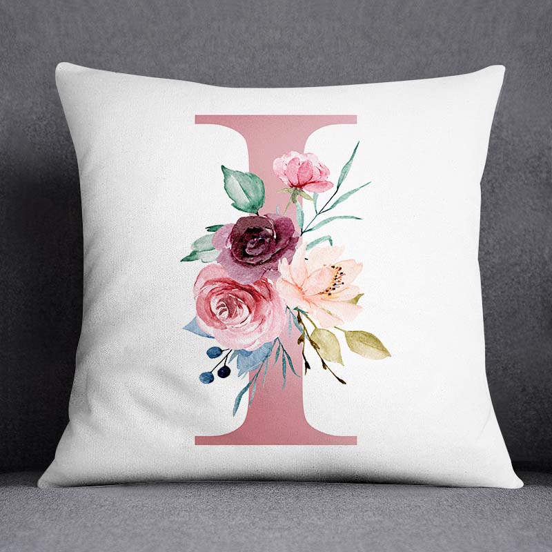 Floral Alphabet Pattern Decorative Pillowcase Square Pillowcase Home Office Decorative Cushion Cover