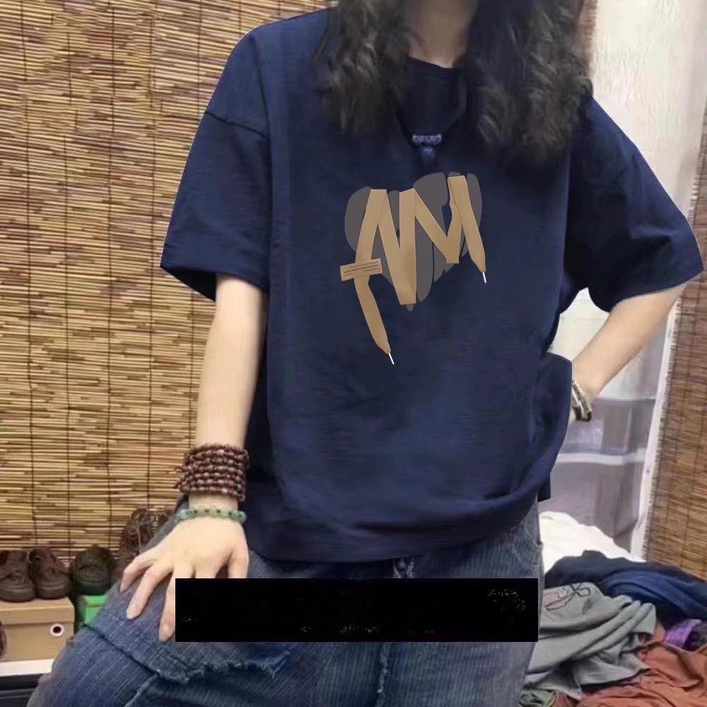 

2024 летняя повседневная футболка большого размера из чистого хлопка, футболки с короткими рукавами, женские футболки в стиле Харадзюку с забавным мультяшным принтом y2k, темно-синие топы, уличная одежда УНИСЕКС 3XL