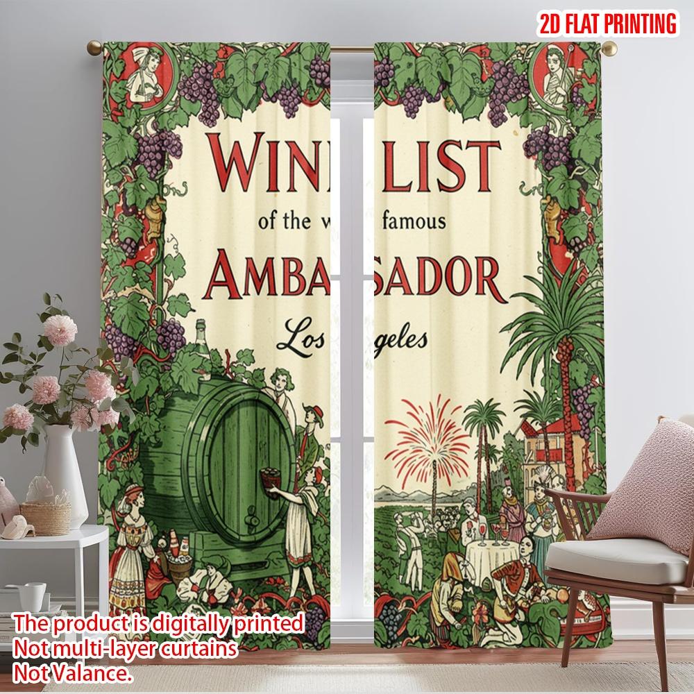 

2pcs 2D flat printing Scene Curtains Ambassador Wine List Illustration Polyester Without Electricity Festive Wall Decor for 52.50×116.00 CM 2pcs