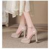 Fashion New Mary Jane High Heels Women's Fashion Round Toe Shallow Mouth One Line with Platform Anti-Slip Wear-Resistant High Heels