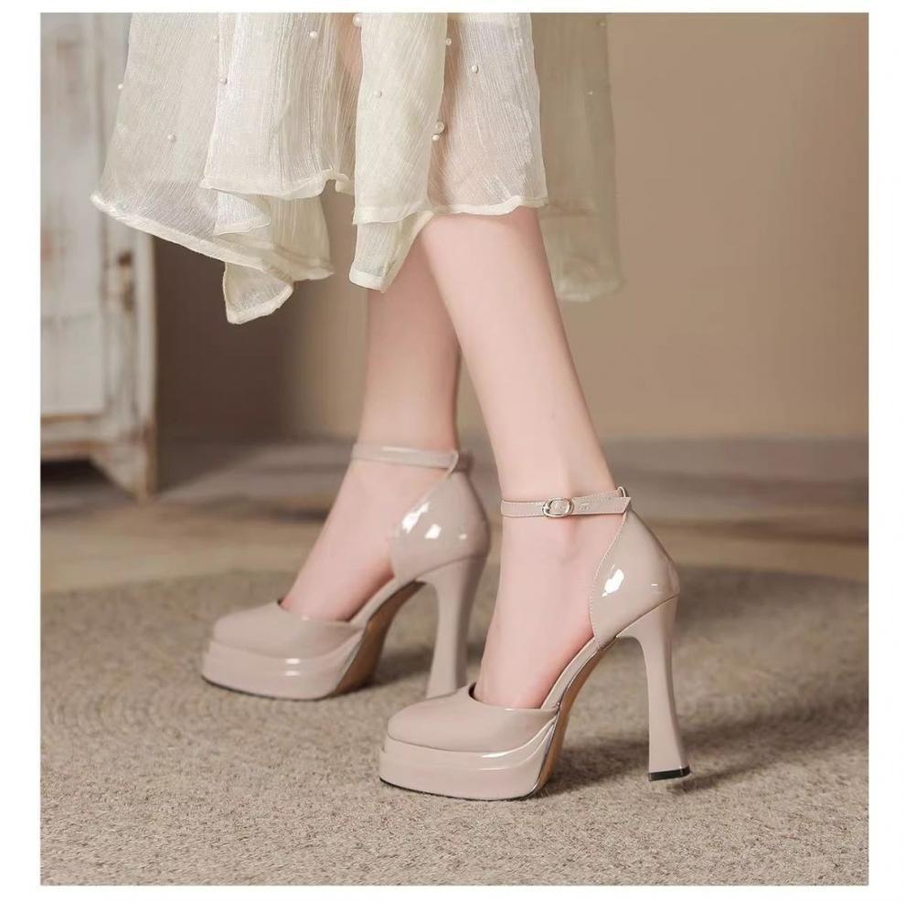 Fashion New Mary Jane High Heels Women's Fashion Round Toe Shallow Mouth One Line with Platform Anti-Slip Wear-Resistant High Heels
