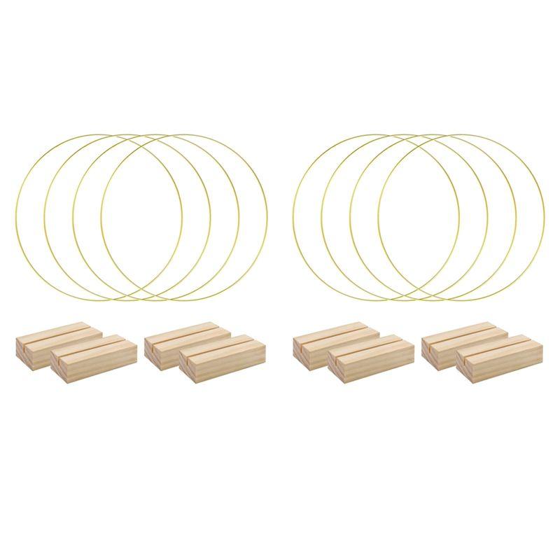 

A60Z8 PCS 12 Inch Metal Floral Hoop Centerpiece For Table, Metal Wreath Ring With 8 PCS Wood Place Card Holders For Diymay