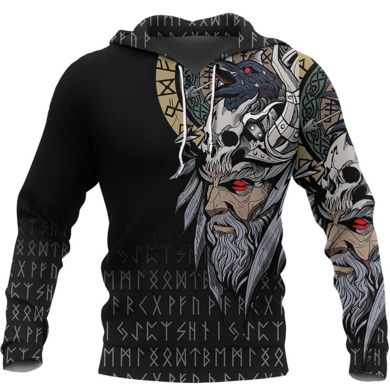 Hoodie Men 3D Print New Viking Mythology Vintage Style Tops Oversized Casual Long Sleeve Pullover Clothes Clothing Spring Autumn