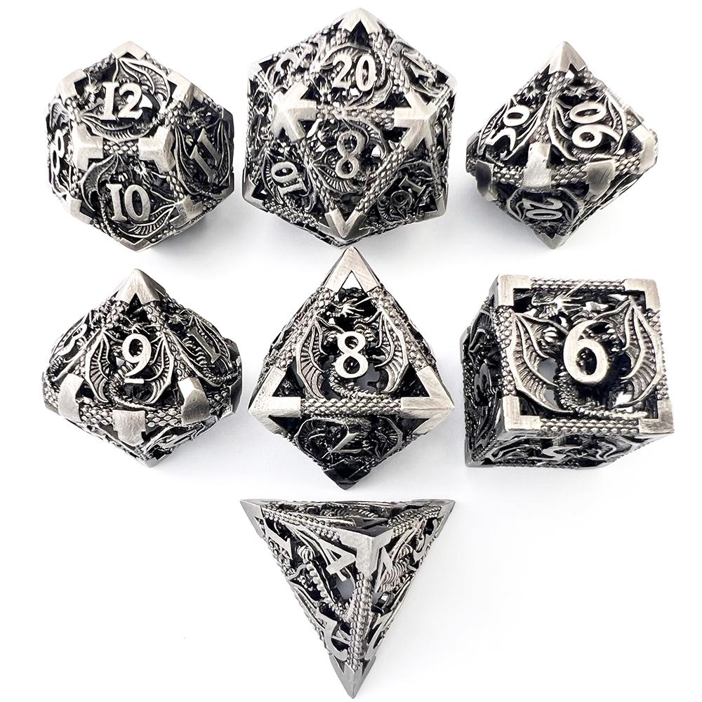 Hollow Metal DND Polyhedral Game Dice Set 7pcs for Table Board Role Playing Game Dice