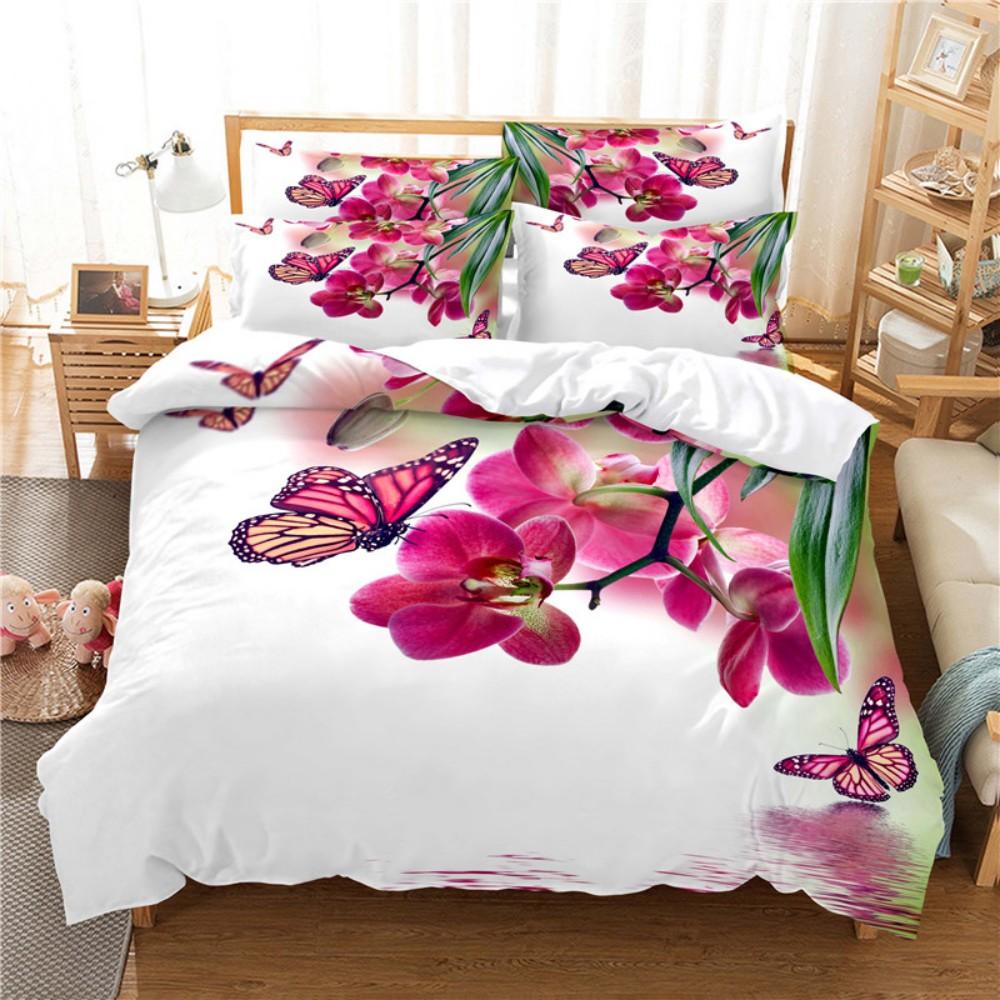 Spring Flowers Tulip Bedding Set Morning Glory Pink Rose Duvet Cover Double Queen King Twin Full Size Women Girls Duvet Cover