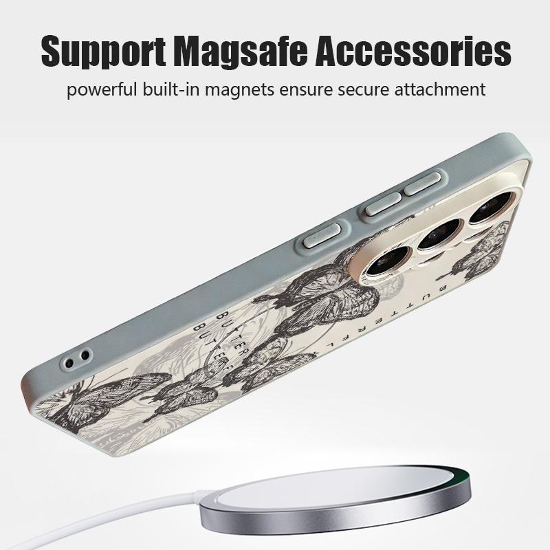 Coque à Motif Fleurs Papillons Pour Samsung Galaxy S26 Ultra S25 Edge S24 Plus S23 FE S22 A17 A54 A55 A56 A57 5G Magnétique Pour Magsafe Housse Mate