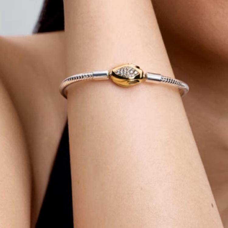 Pandora Snake Head Diamond Design 925 Silver Bracelet Women Bracelet Gold 563683C01