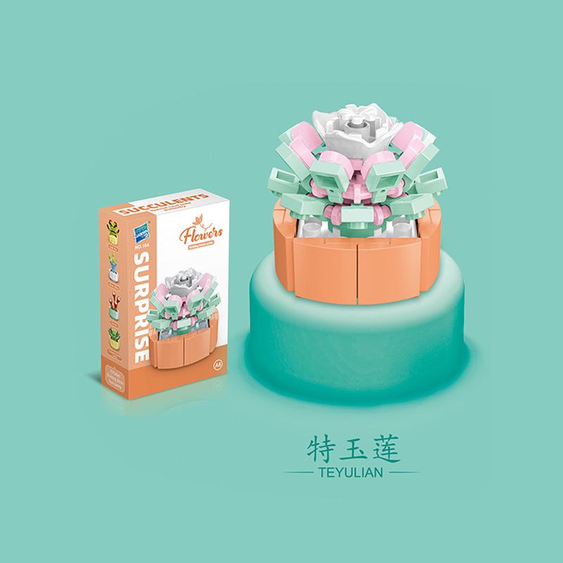 Educational Small Particles Mosaic Building Block Flower Simulation Tang Yin Succulent Potted Plant Compatible With A High Building Block Model Toy