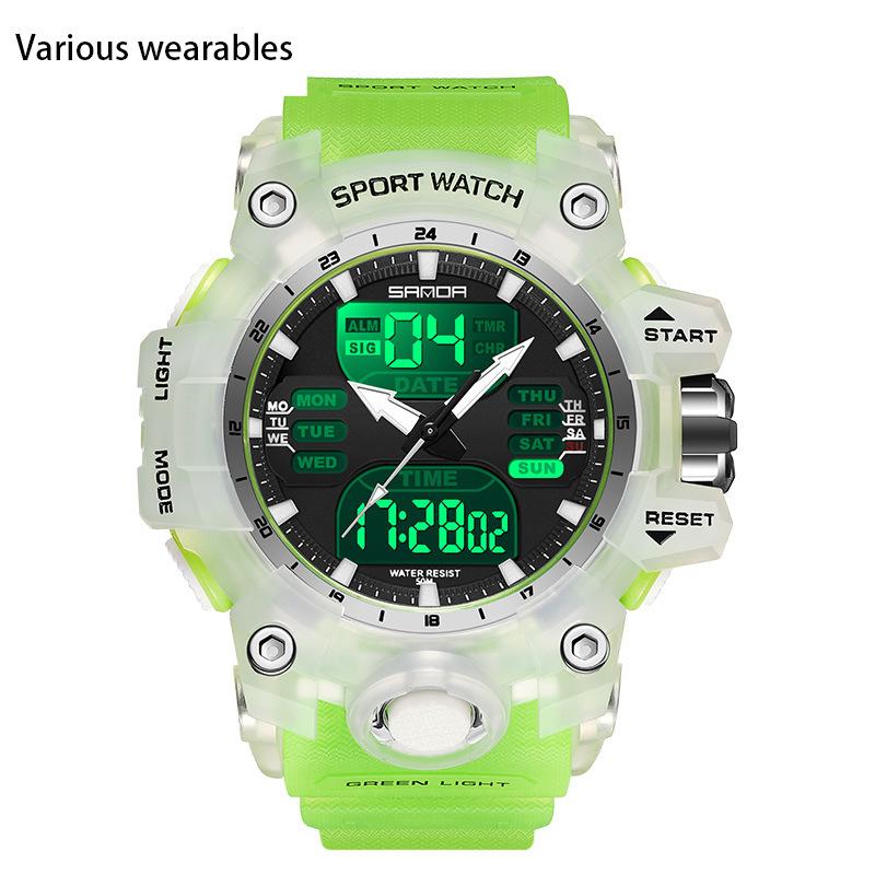 Glow-in-the-dark Electronic Alarm Clock Multi-functional Men's Watch Fashion Trend Korean Waterproof Transparent Watch