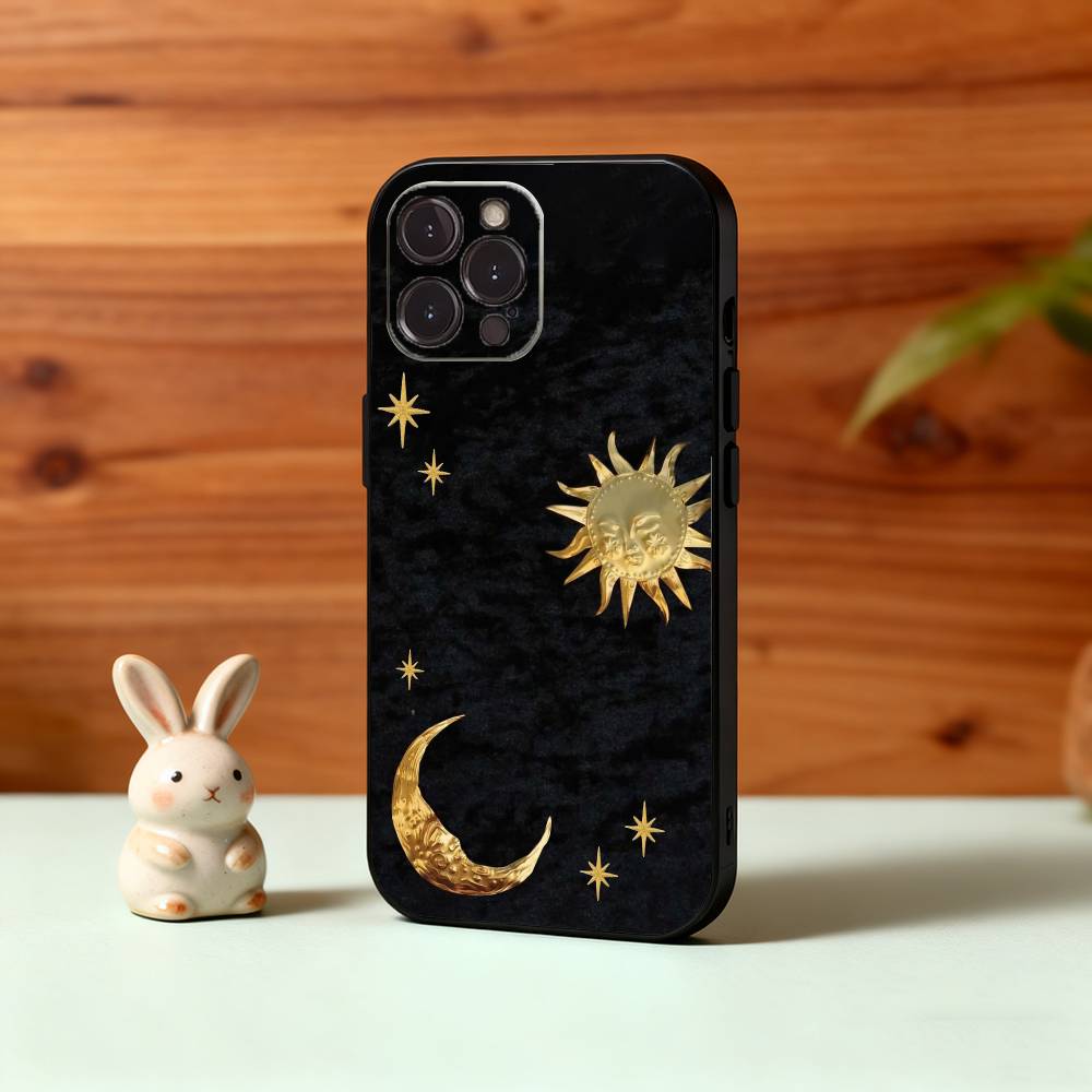 

Gilded Sun and Moon Phone Case For iPhone17,16,15,14,13,12,Plus,Pro Max, 5G Others Soft Black Cover iPhone17PRO