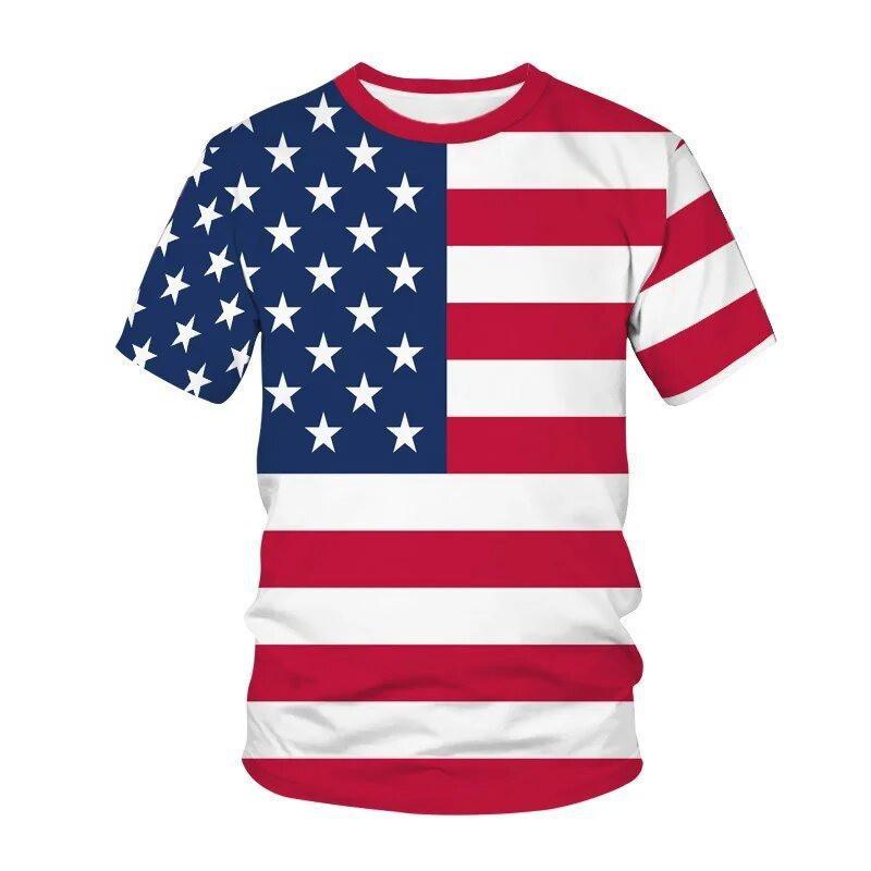 3D Printed Patriotic Flag Design Unisex Round Neck Casual Short Sleeve T-Shirt Youth Wear